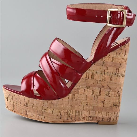 Pour La Victoire Shoes - New Pour La Victoire Red Patent Cork Wedge Sandal